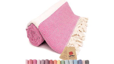 Turkish Beach Towel: Quick Dry, Sand Free - Hot Pink Diamond