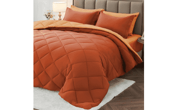 Twin Comforter Set - Burnt Orange & Camel Bedding Set