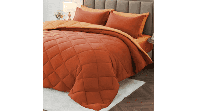 Twin Comforter Set - Burnt Orange & Camel Bedding Set
