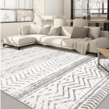 Washable Boho Area Rug 5x7 - Grey & White Moroccan Design
