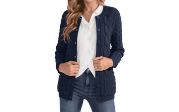 Women's Cable Knit Cardigan - Button Up Sweater Coat