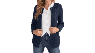 Women's Cable Knit Cardigan - Button Up Sweater Coat
