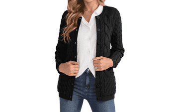 Women's Cable Knit Cardigan - Button Up Sweater Coat