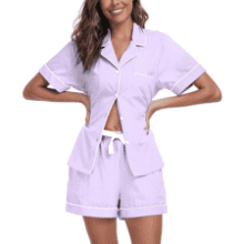 Womens Cotton Pajama Set - Short Sleeve Sleepwear
