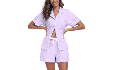 Womens Cotton Pajama Set - Short Sleeve Sleepwear