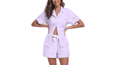 Womens Cotton Pajama Set - Short Sleeve Sleepwear