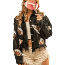 Women's Cropped Corduroy Sequin Football Jacket
