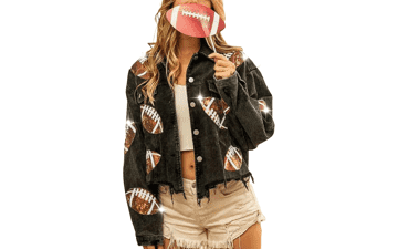 Women's Cropped Corduroy Sequin Football Jacket