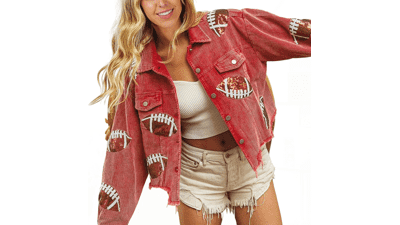 Women's Cropped Corduroy Sequin Jacket