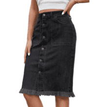 Women's Denim Midi Skirt - Raw Hem Jean Skirt