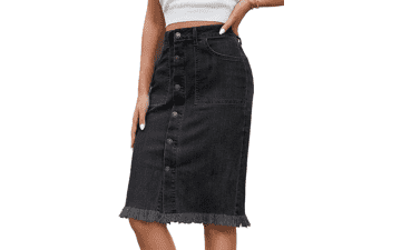 Women's Denim Midi Skirt - Raw Hem Jean Skirt