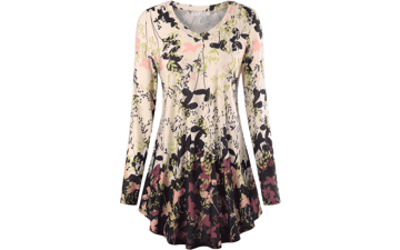 Womens Long Sleeve V-Neck Tunic Top