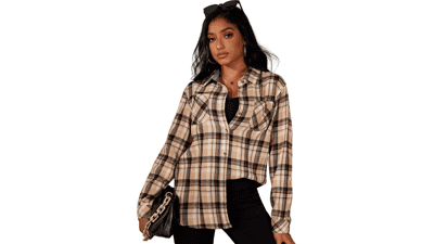 Women's Plaid Flannel Shirt - Oversized Buffalo Plaid Blouse