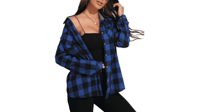 Women's Plaid Flannel Shirt - Oversized Buffalo Plaid Blouse