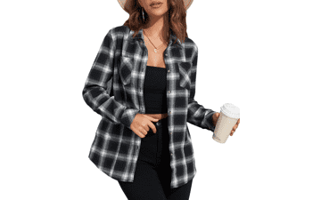Women's Plaid Flannel Shirt: Oversized Long Sleeve Button Down