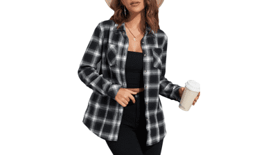 Women's Plaid Flannel Shirt: Oversized Long Sleeve Button Down