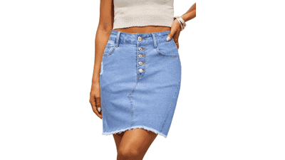 Women's Ripped Denim Skirt - Stretchy & Frayed