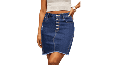 Women's Stretchy Ripped Denim Skirt
