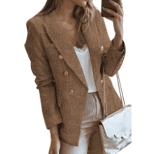 Women's Tweed Blazer - Double Breasted Long Sleeve Jacket