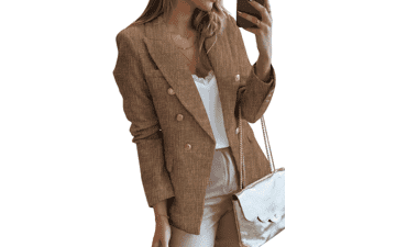 Women's Tweed Blazer - Double Breasted Long Sleeve Jacket