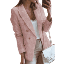 Women's Tweed Blazer - Double Breasted Long Sleeve Jacket