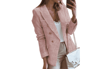 Women's Tweed Blazer - Double Breasted Long Sleeve Jacket