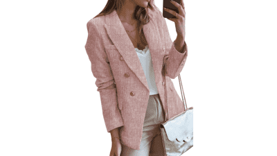 Women's Tweed Blazer - Double Breasted Long Sleeve Jacket