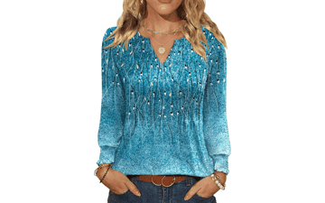Women's V Neck Long Sleeve Pleated Top