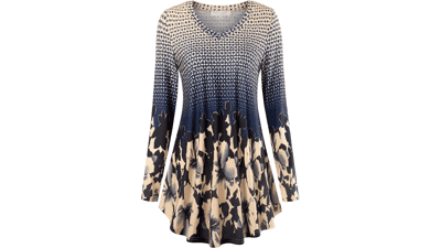 Women's V-Neck Tunic Top - Long Sleeve Blouse for Leggings