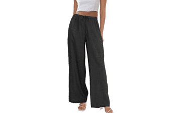 Women's Wide Leg Palazzo Pants - Cotton Linen Trousers with Pockets
