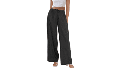 Women's Wide Leg Palazzo Pants - Cotton Linen Trousers with Pockets