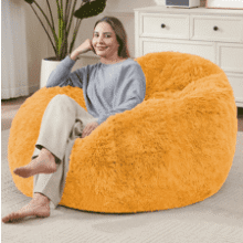Yellow Faux Fur Bean Bag Cover - Soft Plush & Washable