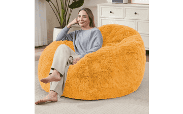 Yellow Faux Fur Bean Bag Cover - Soft Plush & Washable