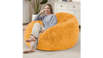 Yellow Faux Fur Bean Bag Cover - Soft Plush & Washable