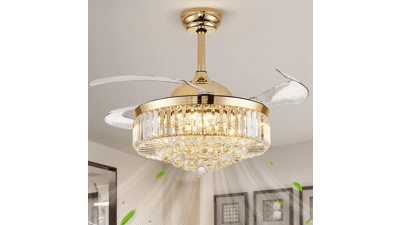 42'' Gold Crystal Fandelier Ceiling Fan with LED Light