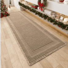 Boho Beige Waffle Bath Mat - Absorbent Non-Slip Bathroom Rug
