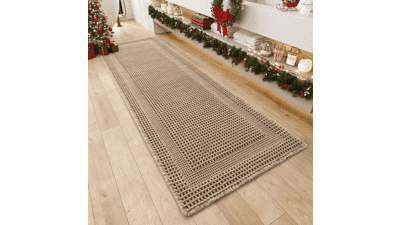 Boho Beige Waffle Bath Mat - Absorbent Non-Slip Bathroom Rug