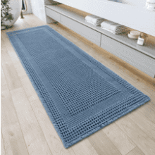 Boho Blue Waffle Bath Mat - Absorbent Non-Slip Bathroom Rug