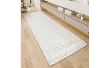 Boho White Waffle Bath Mat - 2'x6' Absorbent Non-Slip Bathroom Rug
