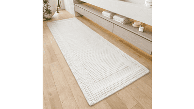 Boho White Waffle Bath Mat - 2'x6' Absorbent Non-Slip Bathroom Rug