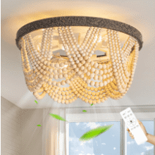 Boho Wood Beaded Ceiling Fan with Remote