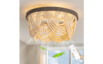 Boho Wood Beaded Ceiling Fan with Remote