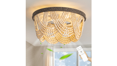 Boho Wood Beaded Ceiling Fan with Remote