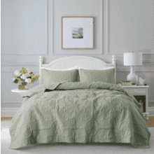 Cal King Green Damask Quilt Set - 3 Piece Oversized Bedding