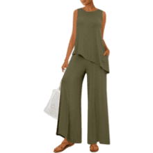 Chic Women's Two-Piece Lounge Set: Asymmetrical Tank & Wide Leg Pants