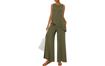 Chic Women's Two-Piece Lounge Set: Asymmetrical Tank & Wide Leg Pants