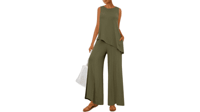 Chic Women's Two-Piece Lounge Set: Asymmetrical Tank & Wide Leg Pants