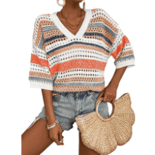 Crochet Knit Beach Top - Acelitt Women's Vacation Outfit