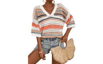 Crochet Knit Beach Top - Acelitt Women's Vacation Outfit