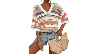 Crochet Knit Beach Top - Acelitt Women's Vacation Outfit